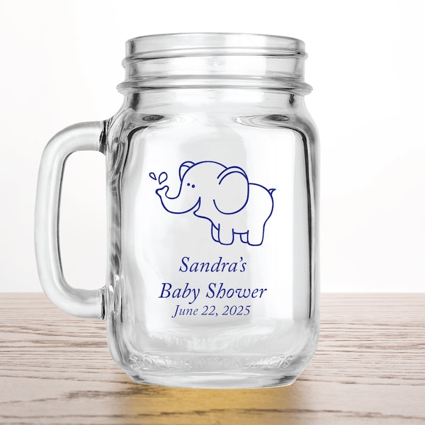 24pcs - Personalized Mason Jar 16 oz - Baby Shower Favors - Cute Baby Elephant - Printed Glassware EDPP231C