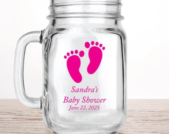 50pcs - Personalized Mason Jar 16 oz - Baby Shower Favors - Cute Baby Feet - Printed Glassware EDPP231E