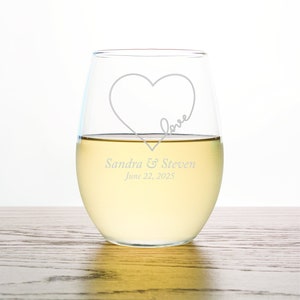 24pcs - Personalized Stemless Wine Glass 9oz - Heart Love Design - Wedding Favors - Party Favor Gift Ideas - ST9OZ-EDPP255C