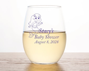 36pcs - Personalized Mermaid Stemless Wine Glass 9oz - Baby Shower Favors - Personalized Drinking Glass, Party Glasses, Mermaid Theme Favors