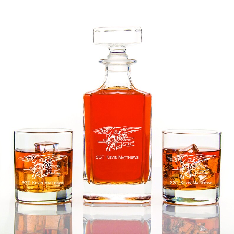 Personalized Navy Seal Decanter with Whiskey Glasses Etsy
