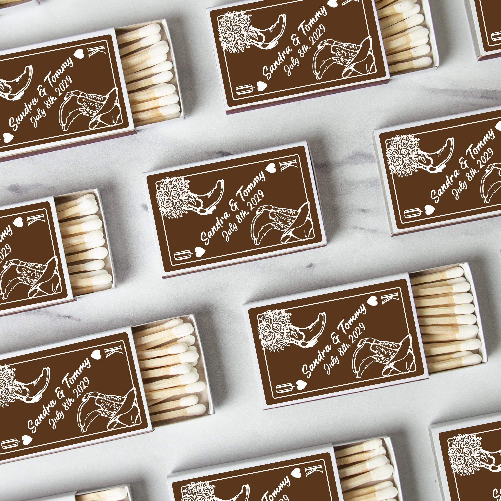 BULK SET OF 50 Personalized Wedding Shower Matches - Custom Wedding Favors and Bridal Shower - Custom Party Favor - Cowboy Theme Favors