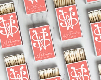 BULK SET OF 50 Personalized Wedding Monogram Matches - Custom Wedding Favors and Bridal Shower - Custom Party Favor - Intertwining Monograms