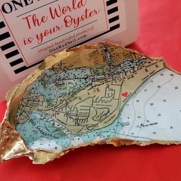 Oyster Shell with a Red Heart Marking the Special Location, Pearl Anniversary, Engagement, Wedding Gift, Cape Cod Oyster Shells, Gift Boxed