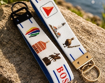 Boston Wristlet Key Fob, vibrant Boston MA Keychain, Faneuil Hall, Boston Light, Favorite Boston Landmarks, Retail Inquiries Welcome