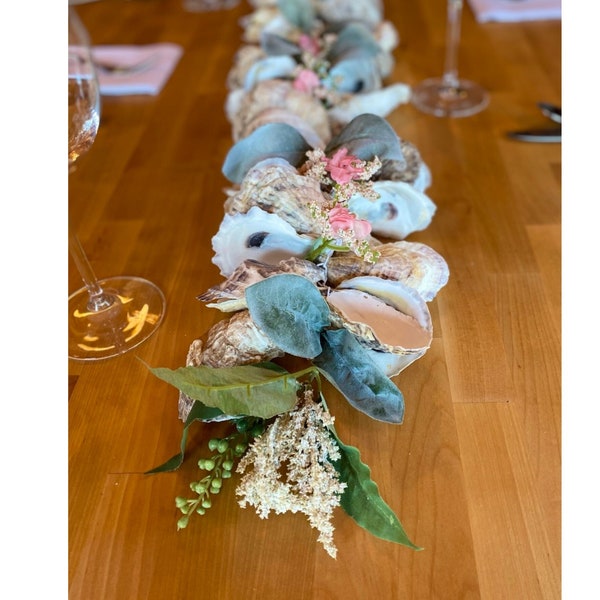 Oyster Shell Table Runner for You to Decorate or display as is, Beach / Nautical Wedding, Coastal Table Elegance, Place on Table or Mantel