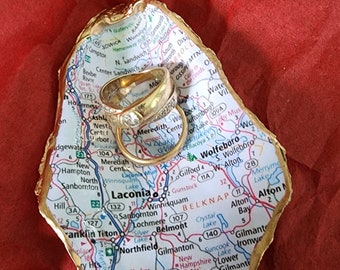 Road Map Oyster Shells,  Any Location in US,  Ring Dish or Ornament, Perfect One of a Kind Gift for Him or Her, Customized Gift, Gift Boxed