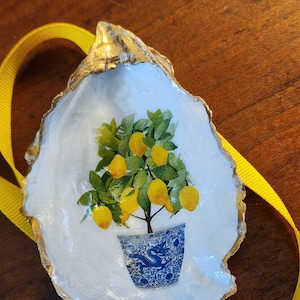 Lovely Lemon Tree Oyster Shell Ring Dish, Symbol of Cleansing/Freshness/Healing and Prosperity,  Gift Boxed, Available as a Shell Ornament