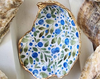 Wild Blueberry Oyster Shell Trinket Dish, Maine Blueberries, Hostess Gift, Bridesmaids Gifts, Cape Cod Shell Ornaments, Gift Boxed