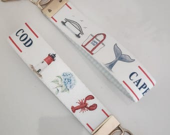 Cape Cod Wristlet Key Fob, colorful and durable Keychain, Nauset Lighthouse, Cape Bridge, Lobster, Hydrangea, Retail Inquiries Welcome