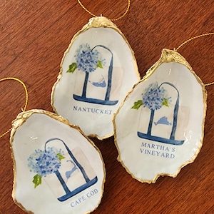 Beach Totes Cape Cod, Nantucket and Martha&#39;s Vineyard, Cape Cod Oyster Shell Ornaments, Coastal Gift, Bachelorette Party Favor, Gift Boxed