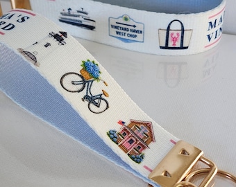 Destination Martha's Vineyard Wristlet Key Fob,  MV Keychain, the Ferry, Edgartown Light, Gingerbread Cottages, Retail Inquiries Welcome