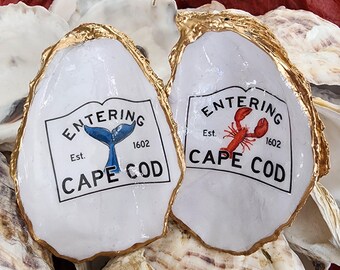 Cape Cod "Entering" Oyster Shell, Lobster or WhaleTail, Ornament Option, Townie, Gift Boxed, Cape Cod Shells