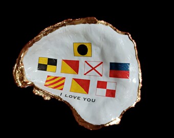 Nautical Flags spell "I LOVE YOU" Oyster Shell, All things Nautical, Sailor Gift, Gift Boxed, Fathers Day Gift, Nautical Flags, Boater  Gift