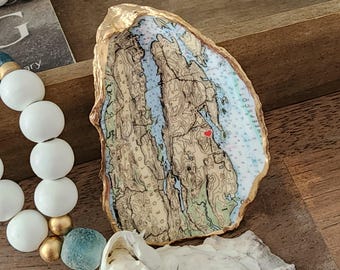 Oyster Shell with a Red Heart Marking the Special Location, Pearl Anniversary, Engagement, Wedding Gift, Vacation Momento, Gift Boxed