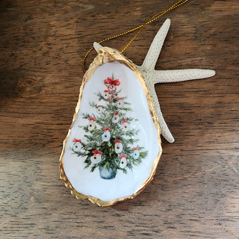 Oyster Shell Tree Holiday Ornament, Perfect Hostess Gift, Holiday