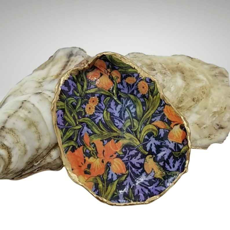 Colorful Oyster Shell Iris Design William Morris Iris Design Ring/Trinket Dish Cape Cod Oysters Hostess/Housewarming Gift Gift Boxed image 10