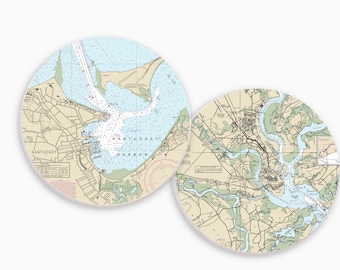Custom NOAA Chart/Map Ceramic Coasters, Wedding, Anniversary, Engagement, Hostess, Realtor Gift, Nautical Table, Coastal Decor