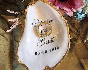 Personalized Mother of Bride Keepsake, Cape Cod Oyster Shell Ring Dish, attractively Boxed, Wedding Day Gifts