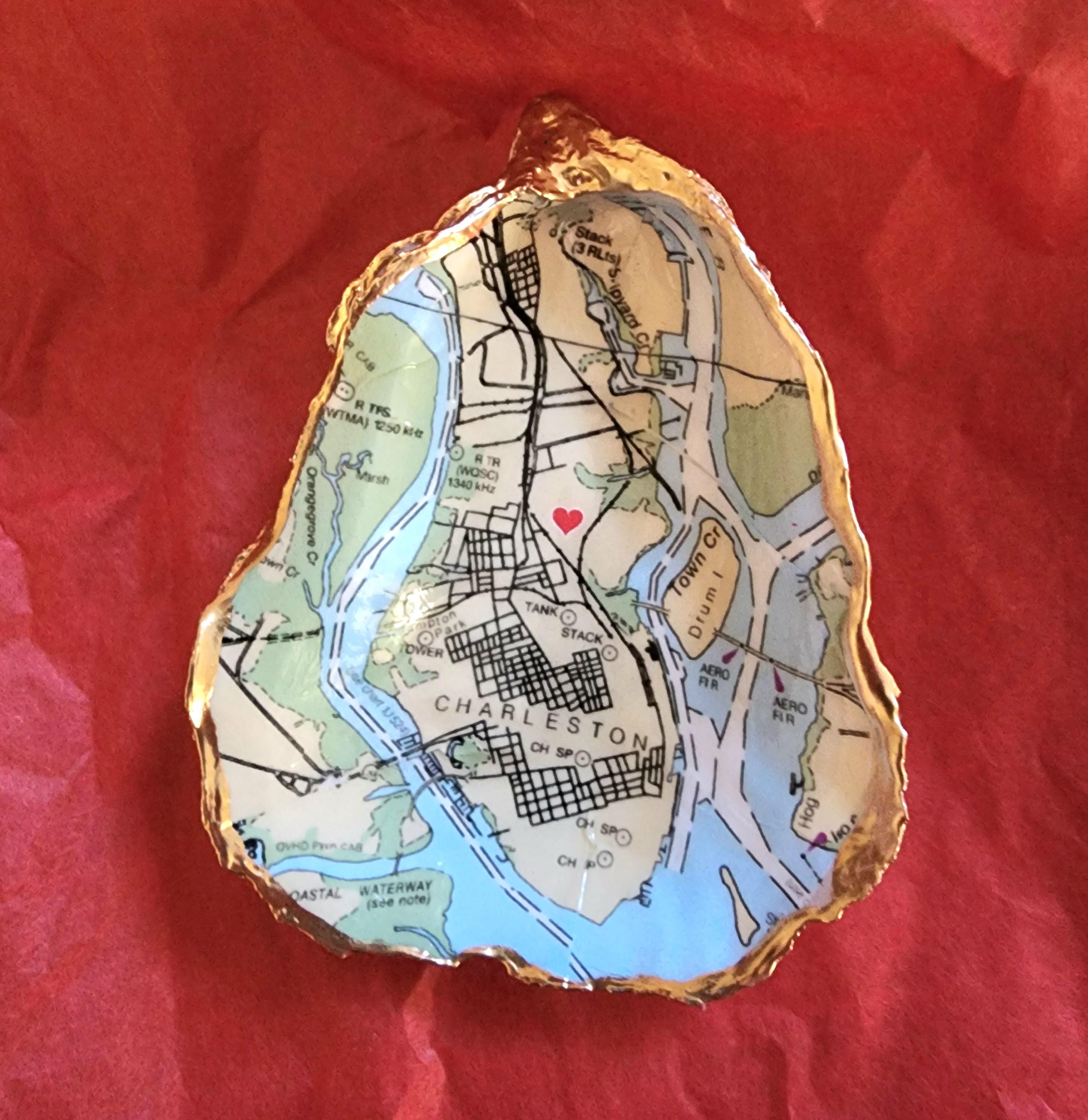 Custom NOAA Chart/Map with a Red Heart, Cape Cod Oyster Shell, Engagements Anniversary Wedding Gifts, New Homeowner, Vacation Spot, Gift Box