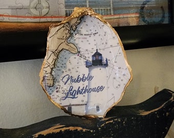 Nubble Lighthouse Oyster Shell Dish: York Maine Coastal Decor