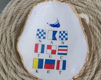 NANTUCKET in Nautical Flags, Oyster Shell, Cape Cod Bay Oyster, Nantucket Summer, Nautical Life, Coastal Gift, ACK Island Life