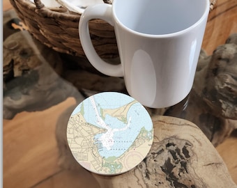 Personalized NOAA Chart Ceramic Coasters, Coastal Map, Housewarming Gift, Round or Square