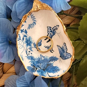 Oyster Shell Something Blue Butterfly Gift Ring Dish Gift for Bride Bridal Party Gift Coastal Wedding  Hostess Gift  Attractive Gift Box