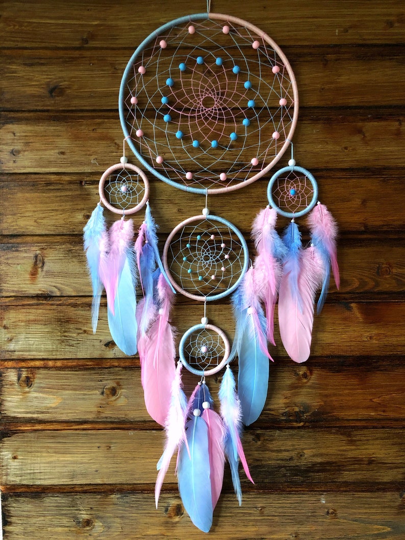 Dream Catcher Pink Blue Wall Hanging Dreamcatchers Blue&pink Etsy