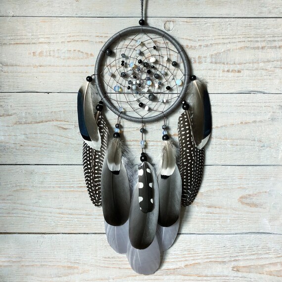 Dream catcher Grey Black dream catchers Natural stones dream Etsy