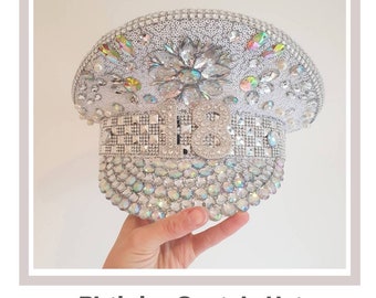 Birthday Captain Hat, Birthday Military Hat, Sequin Festival Hat, Party Hat, Birthday Gift, Silver jewel Hat, Carnival Hat 18/21/30/40/50/60