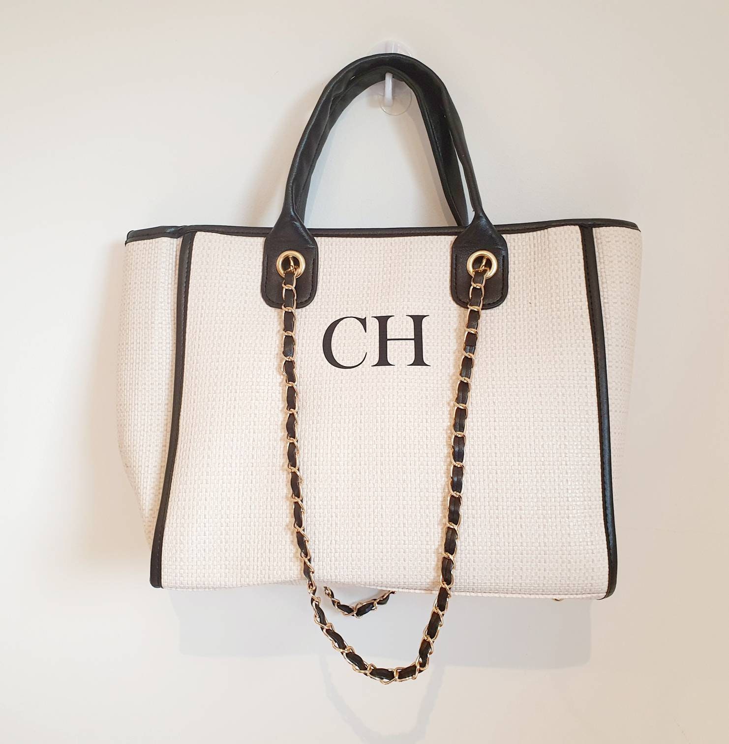 Embroidered Pu Leather CHANEL DEAUVILLE FABRIC TOTE DARK FABRIC