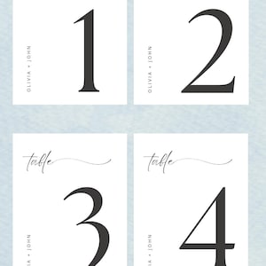 Personalised Name Wedding Table Numbers. Editable Minimalist Modern Table Numbers, x25 Table Numbers, Instant Download, Custom