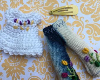 Gebreide outfit voor kleine poppen, witte poppenoutfit, kleding voor kleine Blythe-poppen
