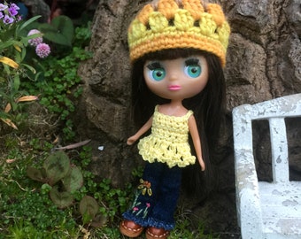 Tiny Hippie jeans, Petite Blythe outfit, 4 inch doll clothes
