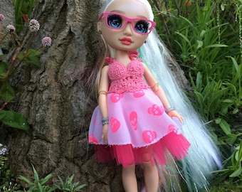 Rainbow High doll outfit, Shadow High clothes, pink skull doll outfit