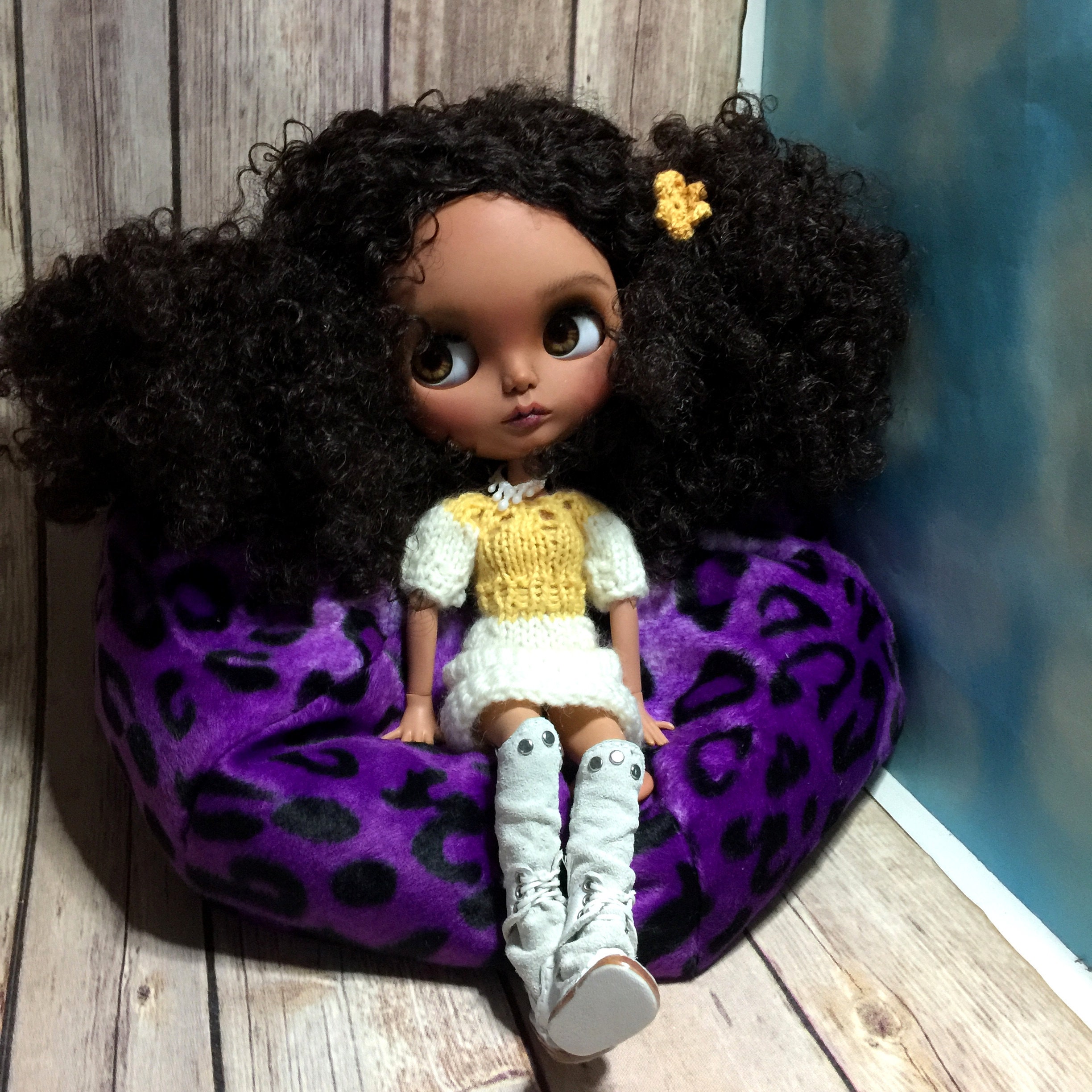 Doll Bean Bag Chair 1/4 Scale Doll Furniture Purple Leopard Etsy
