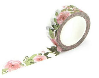 Peonías Peonía Washi Tape, Rosa, Verde, Flores, Hojas Papelería Enmascarando Deco Tape