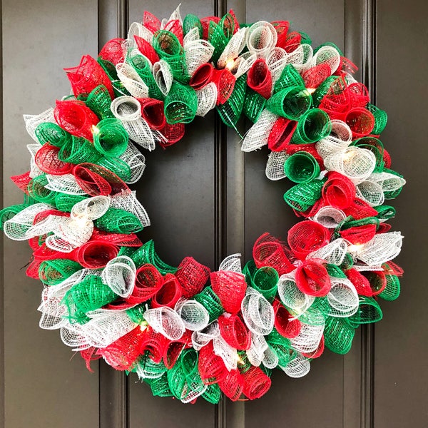 White Christmas Wreath With Lights Etsy
