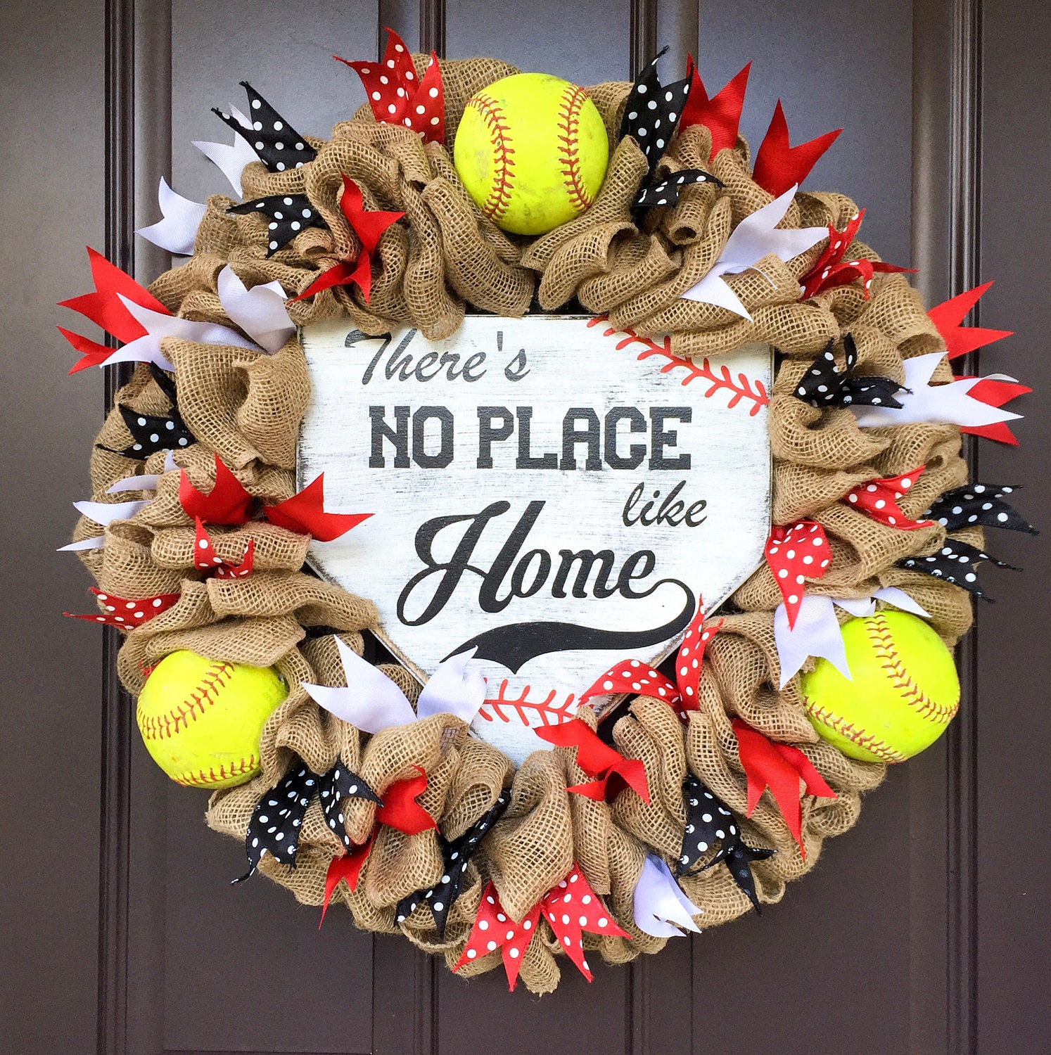 Softball wreath Burlap baseball wreath Burlap softball Etsy
