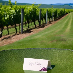 Vino antes de los votos: Elegante tarjeta de lugar para la recepción de bienvenida de la boda con tema de vino y uva *Descarga instantánea* Dos opciones de diseño