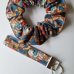 Ren and Stimpy key fob and scrunchie bundle| Handmade | Hair ties | Cute gift ideas | Gift Set