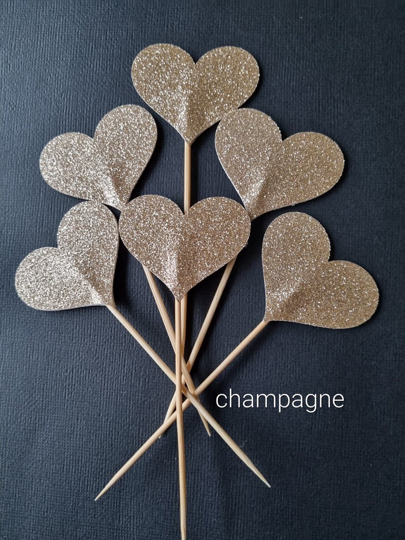 Glitter Heart Cupcake Toppers glitter Heart Topper heart Cake Toppers