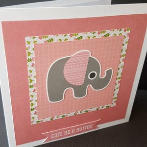 Bonito como um botão | Novo bebê | Bem vindo bebê | Cartões feitos à mão | Elefante | Floral