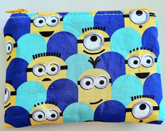 Minions dans un porte-monnaie bleu et jaune | Fait main | Pochette à fermeture éclair | Porte-cartes | Jolie pochette zippée