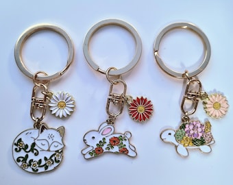 Cute animal and flower keyrings | Bag charm | Keychain | Handmade | Gift ideas | Rabbit | Turtle | Fox | Cute keyrings