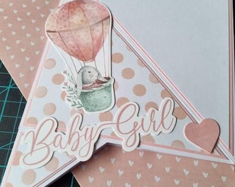 Baby girl |Handmade |Teepee Card| Pyramid Card| Fancy Folds| Welcome Baby| Congratulations| Pink| Cards for Girls
