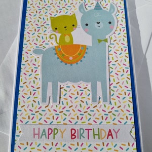 Cartão de aniversário azul do lama de <br> Entrega Rápida? Porta-cartões-presente | Cartões feitos à mão | Cartão dobrável extravagante | Cartões para meninos | Cartões fofos