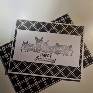Happy Purrthday| Handmade |Birthday Cards |Blank Cards |Cats |Monochrome |Stamped Images |Happy Birthday