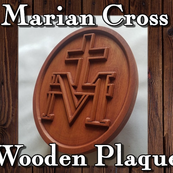 Marian Wall Cross Wooden Plaque Miraculous Medal Catholic gift Wall Hanging Sign Praying Altar Space Mary Mother of God Marian Consecration